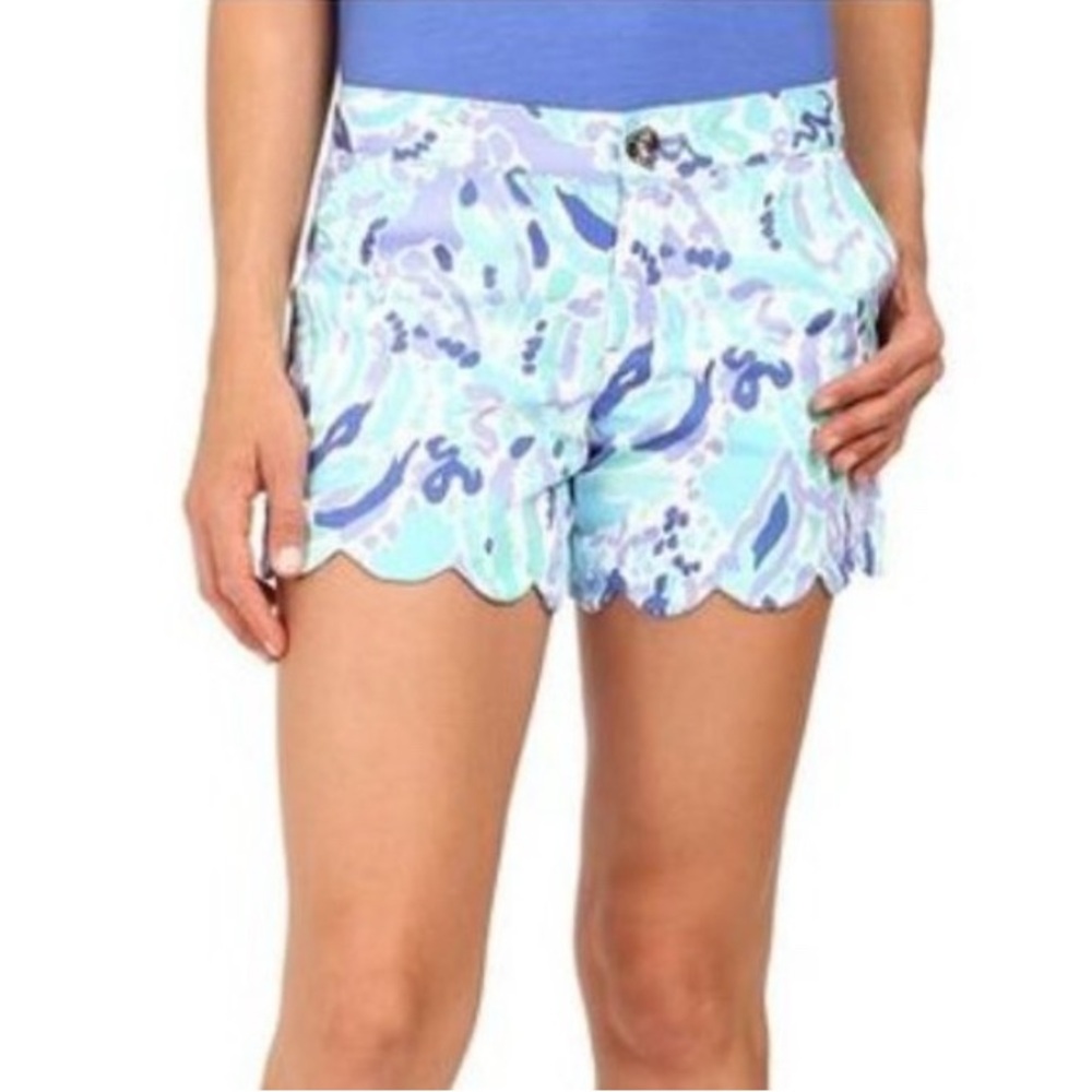 Lilly Pulitzer High Waist Scalloped Shorts - Blue and White